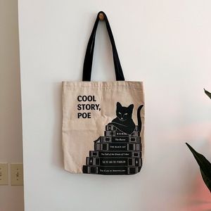 Obvious State | Canvas Tote Bag | Ironic Black Cat Book Bag | Cool Story Poe
